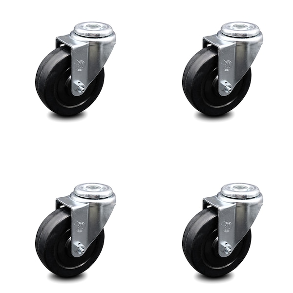 4 Inch Soft Rubber Wheel Swivel Bolt Hole Caster Set